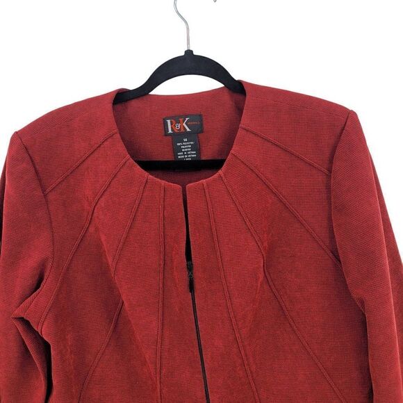 Vintage 80's R&K Originals Collarless Starburst Zip Up Blazer 14 Red Textured - Picture 5 of 10